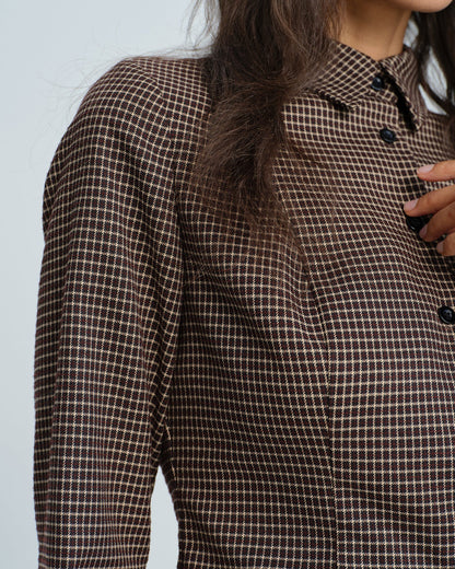 Camisa de Cuadros con Botón de Café