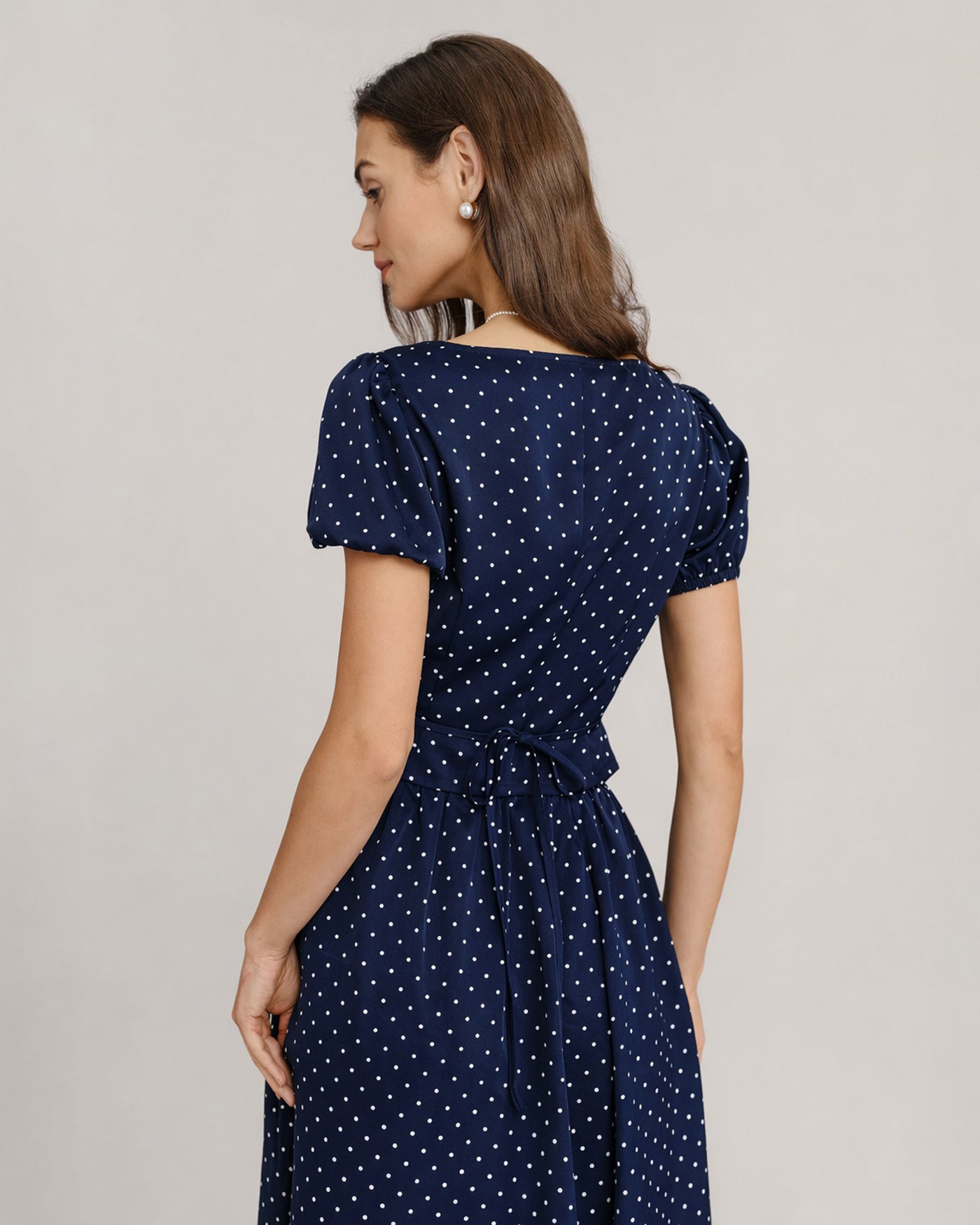 Blusa de Cuello Cuadrado Azul con Lunares