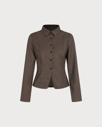 Camisa de Cuadros con Botón de Café