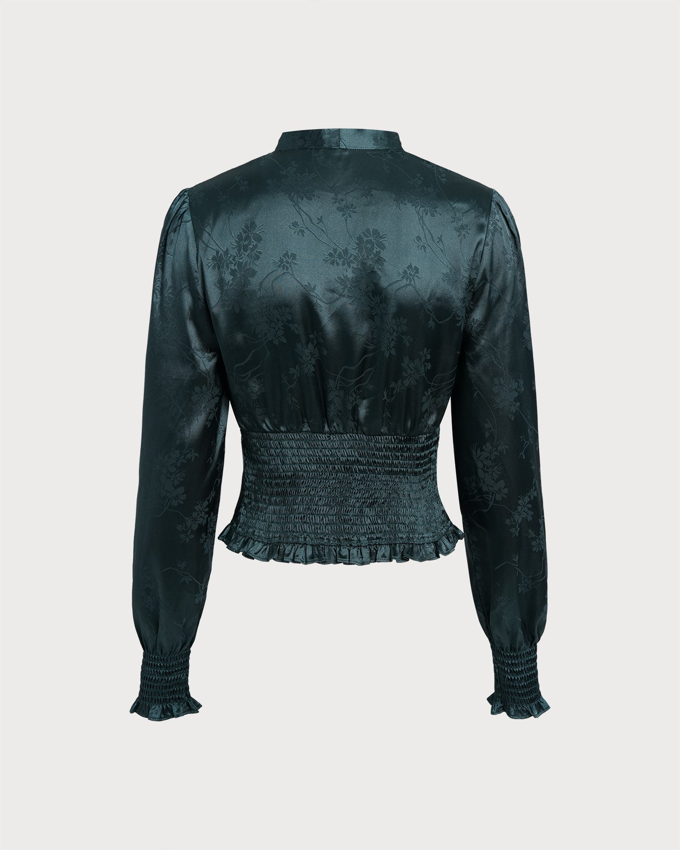 Blusa de Cuello con Lazo Jacquard Verde