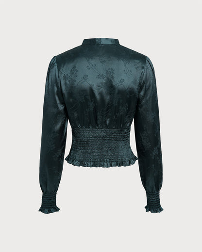 Blusa de Cuello con Lazo Jacquard Verde