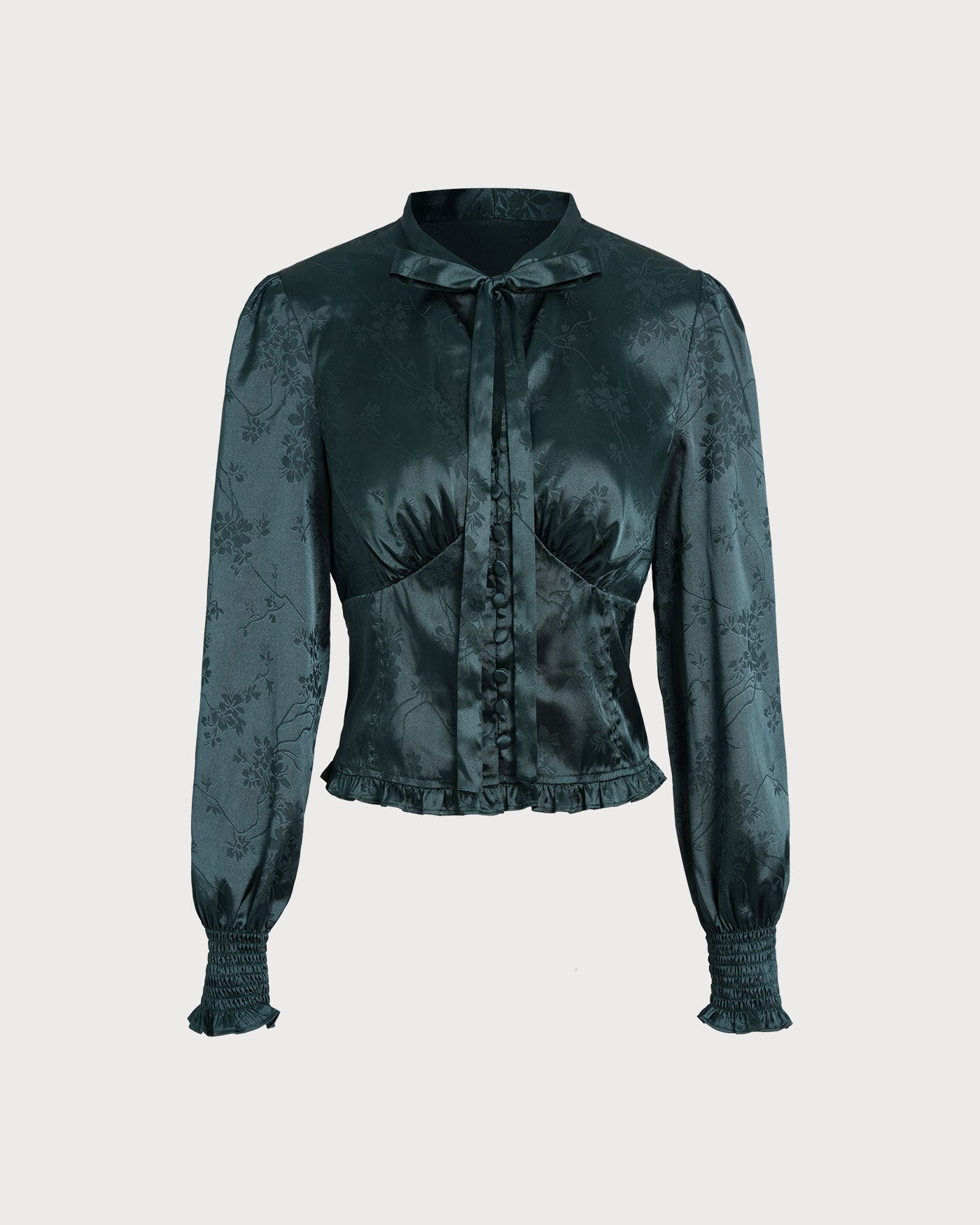 Blusa de Cuello con Lazo Jacquard Verde