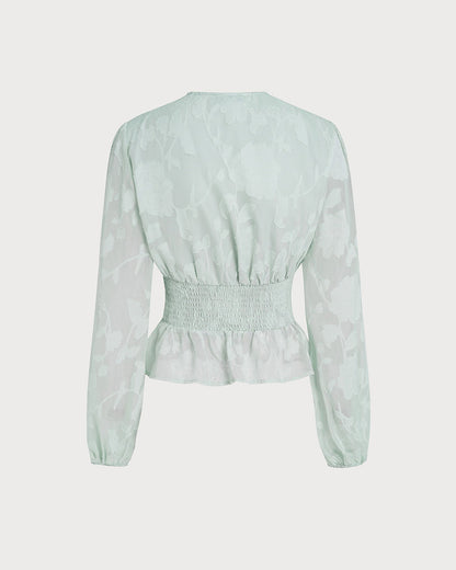 Camisa Floral Verde con Cuello en V