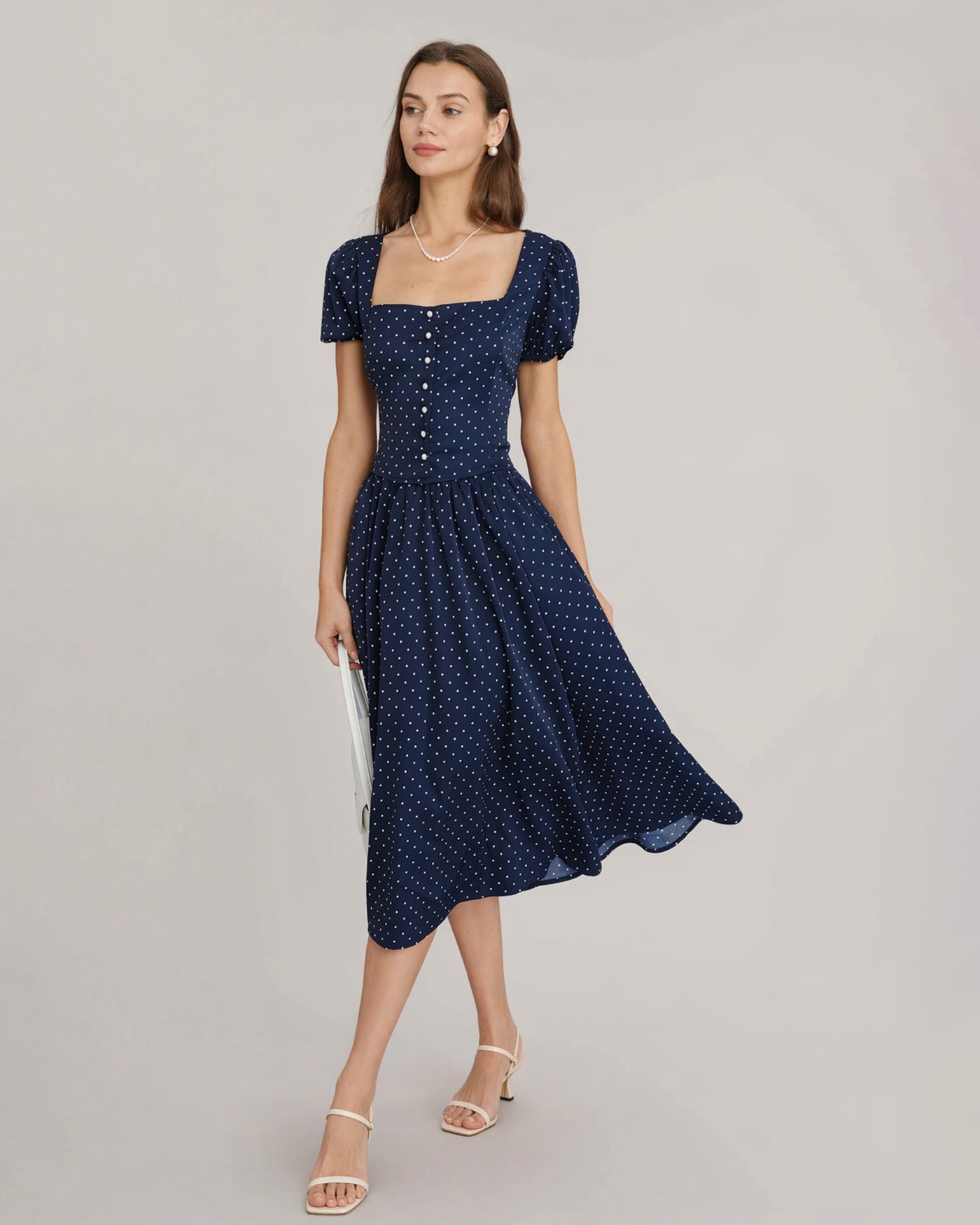 Blusa de Cuello Cuadrado Azul con Lunares