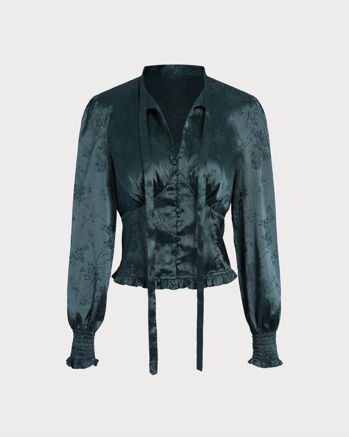 Blusa de Cuello con Lazo Jacquard Verde