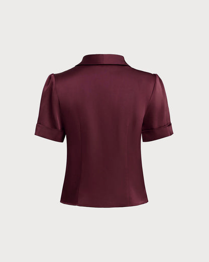 Blusa de Satén Rojo Vino