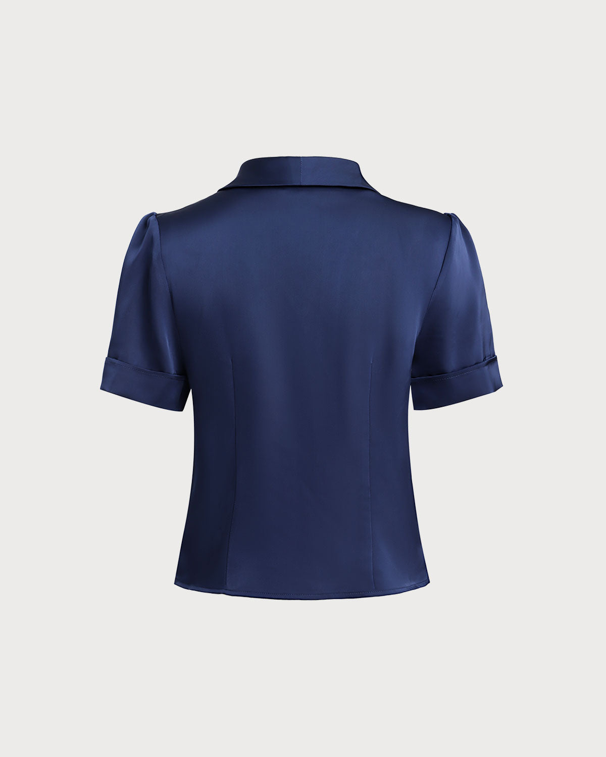 Blusa de Botones de Satén Azul Marino