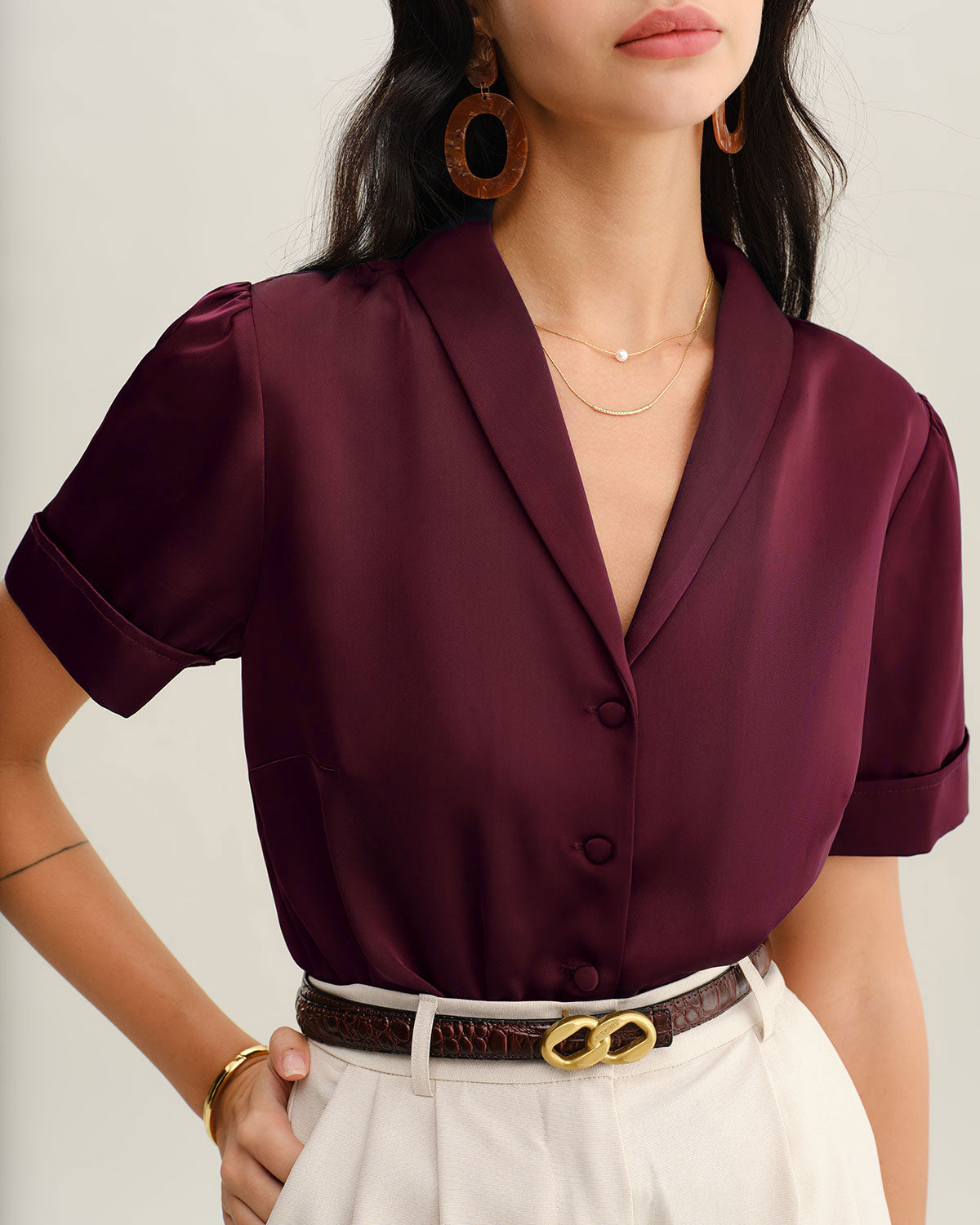 Blusa de Satén Rojo Vino