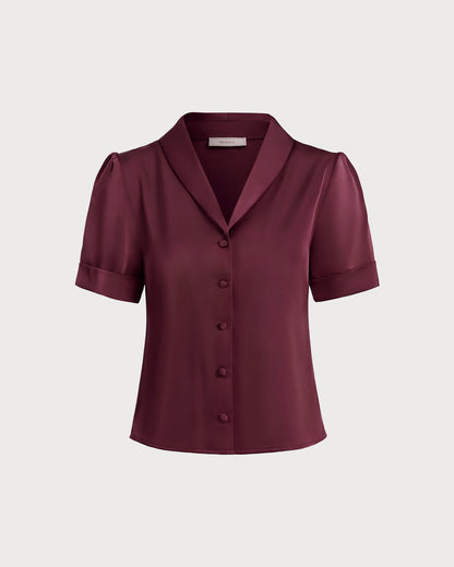 Blusa de Satén Rojo Vino