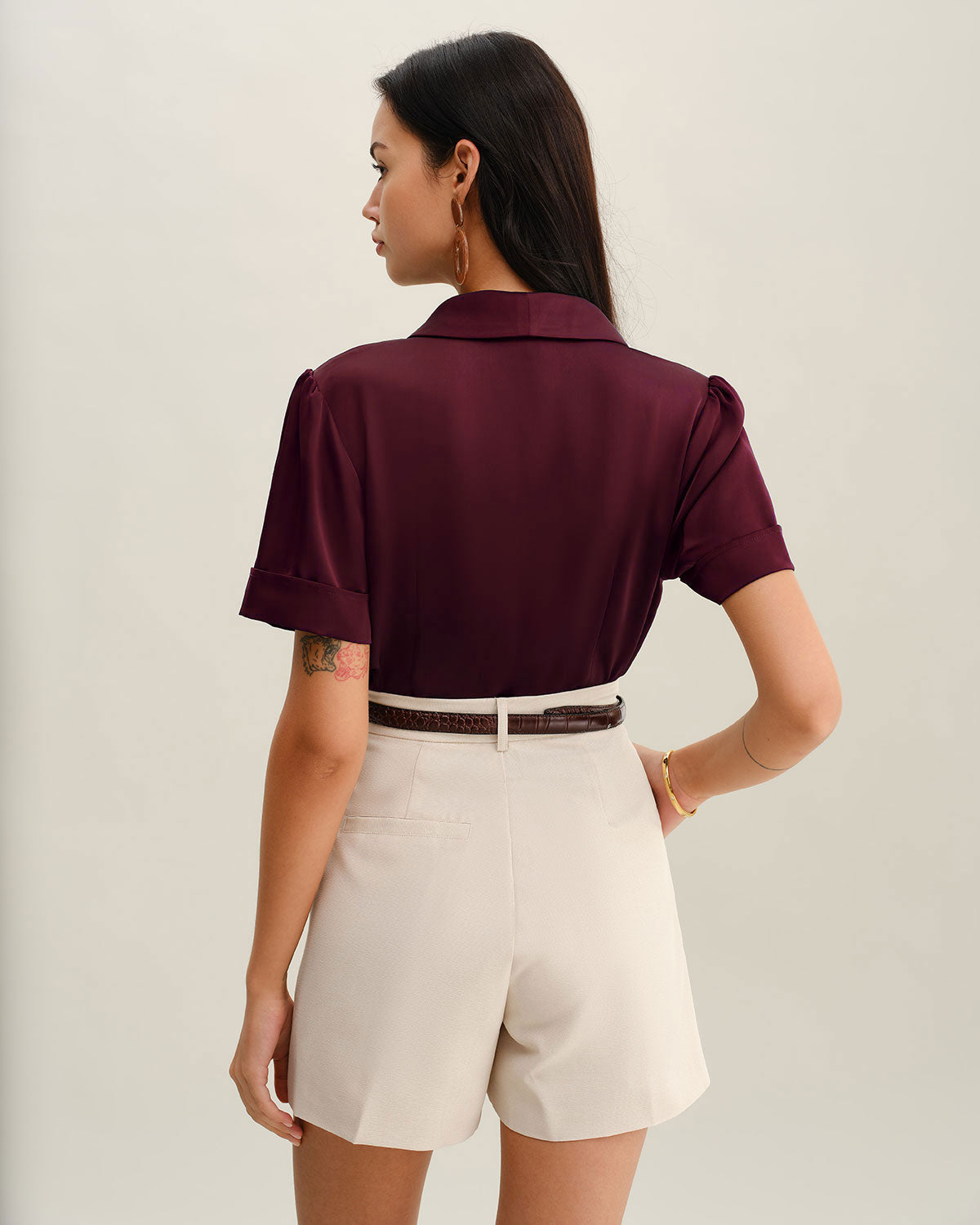 Blusa de Satén Rojo Vino