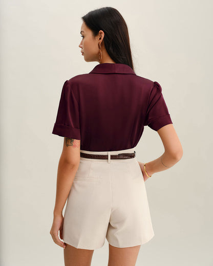 Blusa de Satén Rojo Vino
