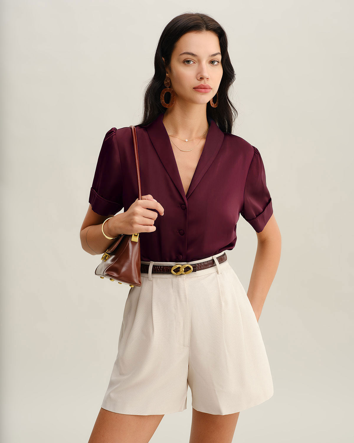 Blusa de Satén Rojo Vino