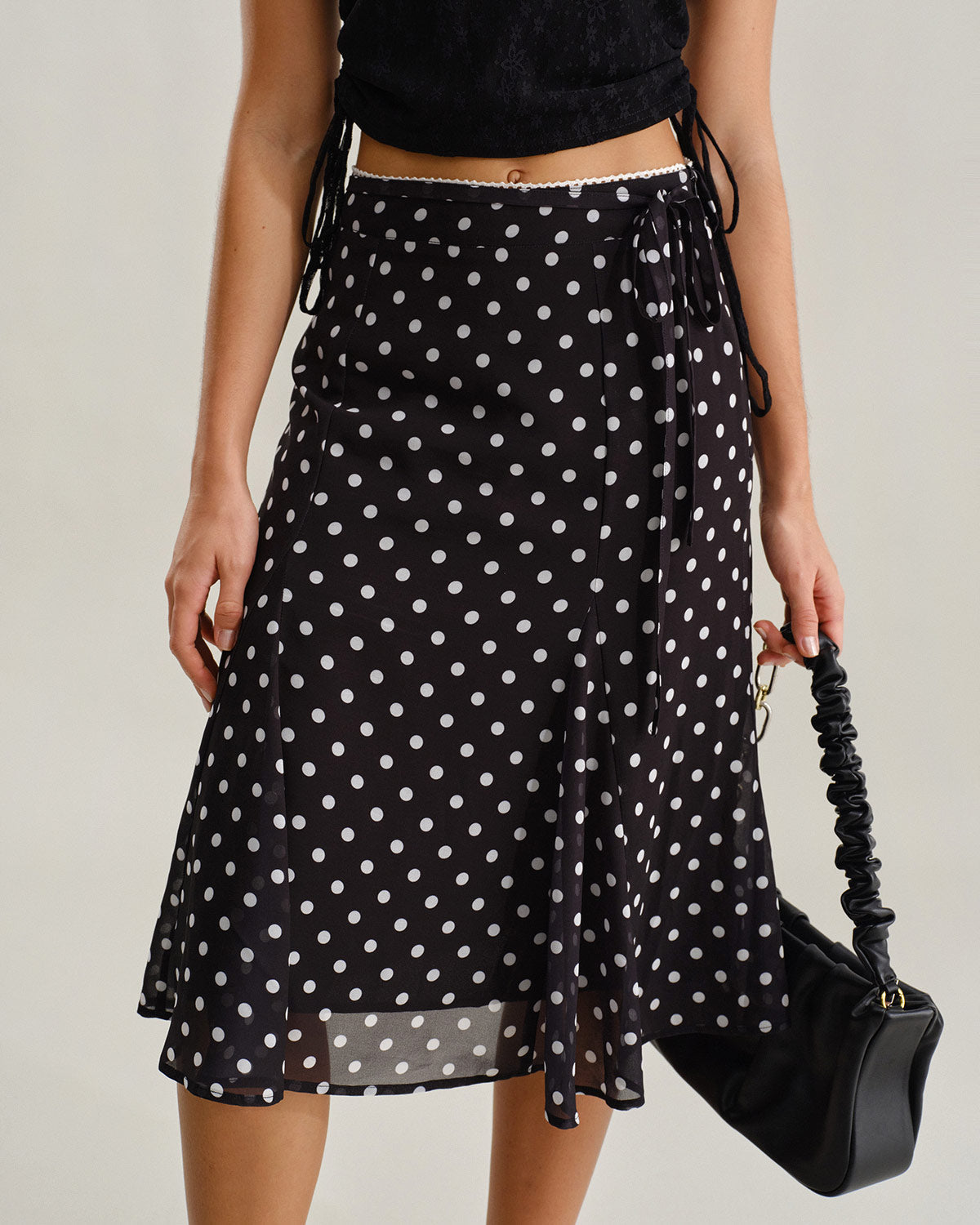 Falda Midi de Sirena con Lunares Negros