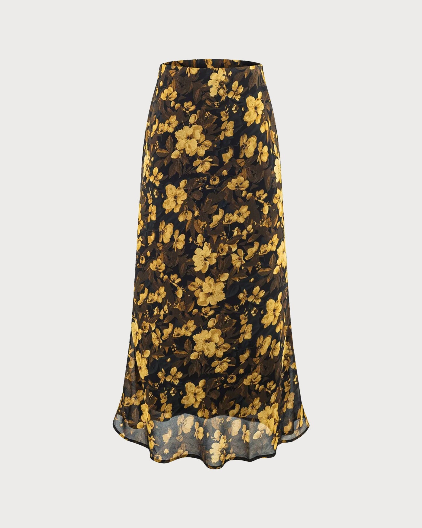 Falda Negra Floral con Cintura Elástica