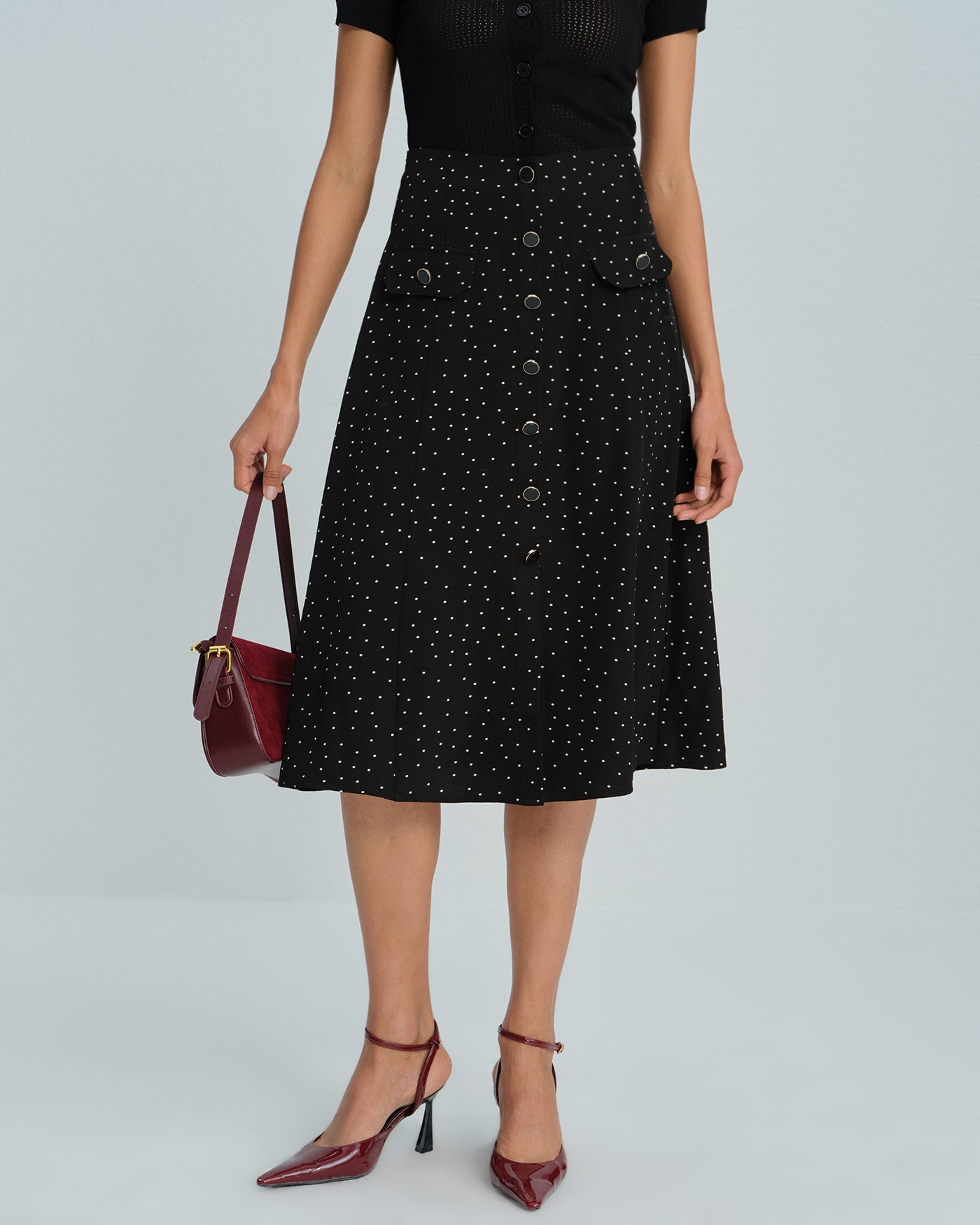 Falda Midi de Lunares Negros