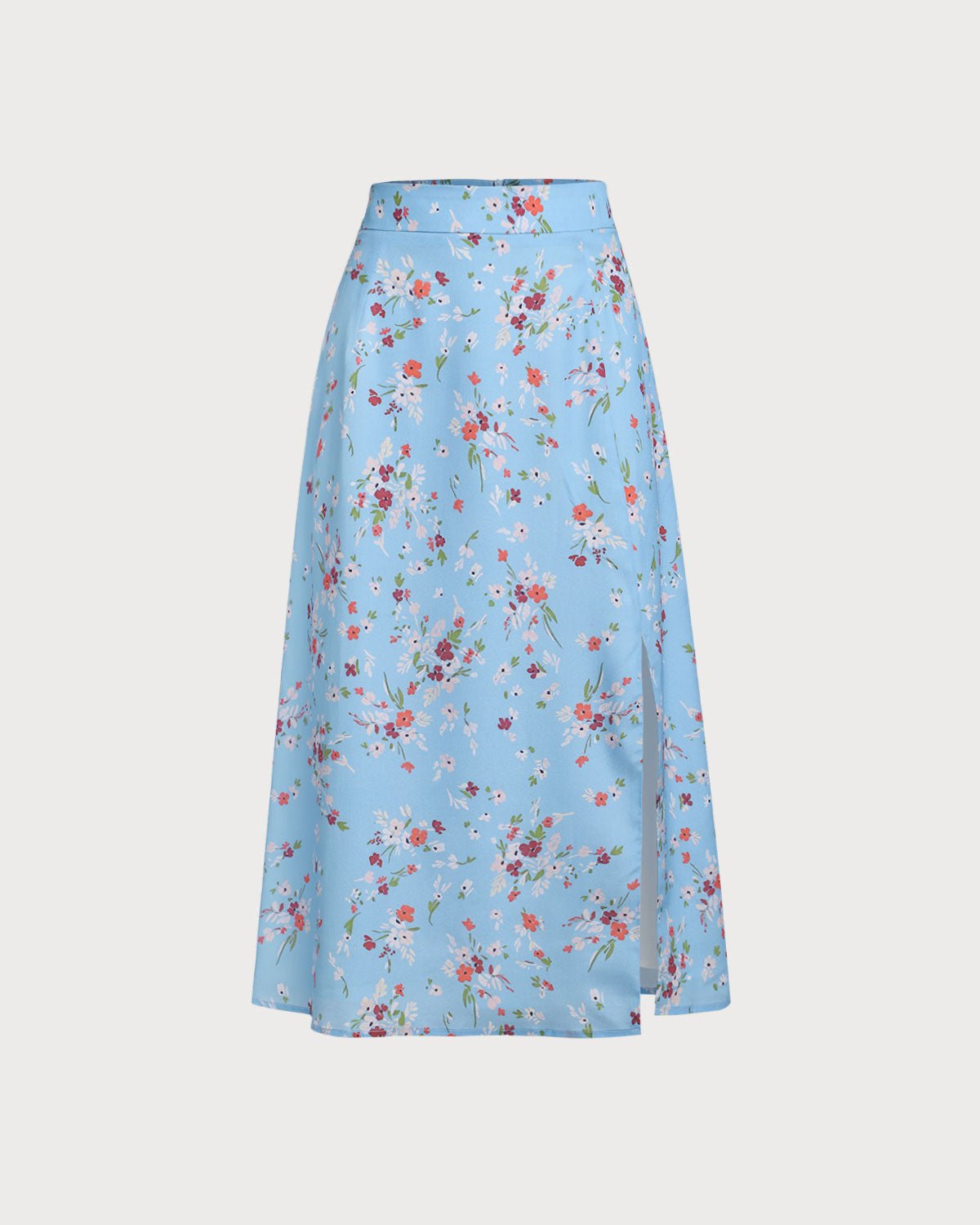 Falda Midi A-Line Floral Azul con Abertura