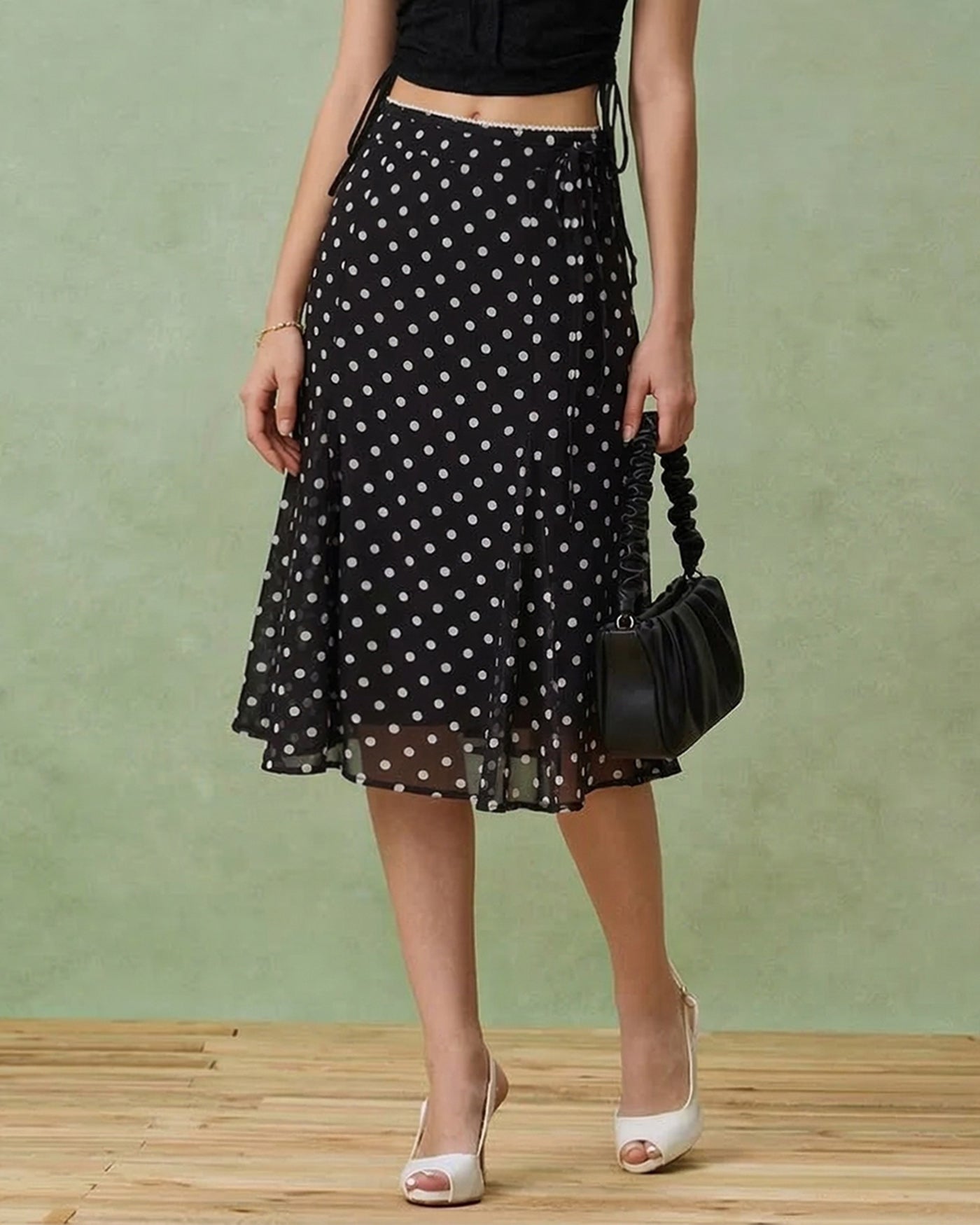 Falda Midi de Sirena con Lunares Negros
