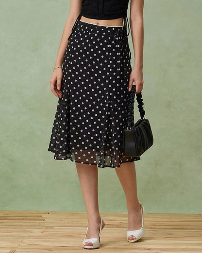 Falda Midi de Sirena con Lunares Negros