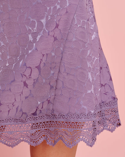 Falda Mini de Encaje Jacquard Púrpura