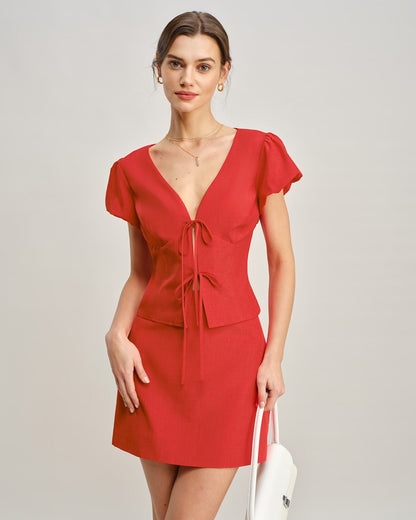 Falda Mini A-Line de Bolsillos Rojos