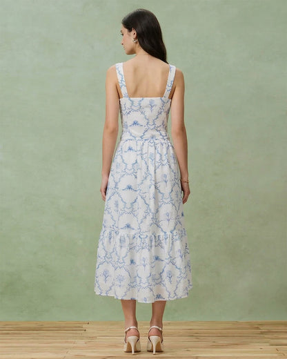 Falda Midi Con Volantes Blanca Floral