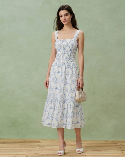 Falda Midi Con Volantes Blanca Floral