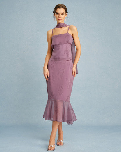 Falda Midi Sirena Floral Morada