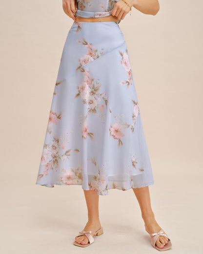 Falda Midi A-Line Floral Púrpura Claro