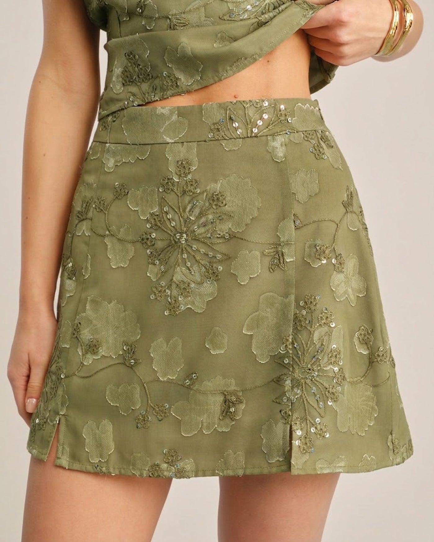 Mini Falda de Lentejuelas Jacquard Verde