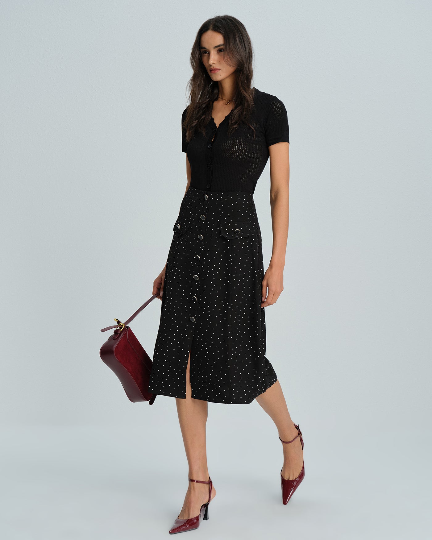 Falda Midi de Lunares Negros