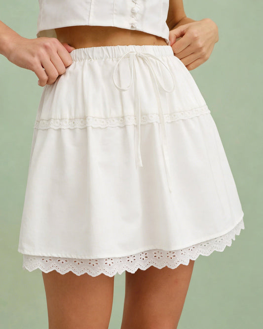 Falda Mini de Cintura Elástica con Empalme Blanca