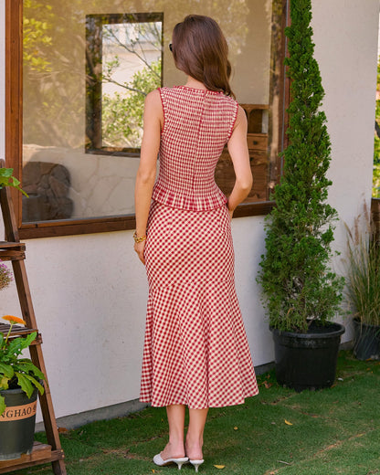 Falda Midi Sirena de Cuadros Rojos