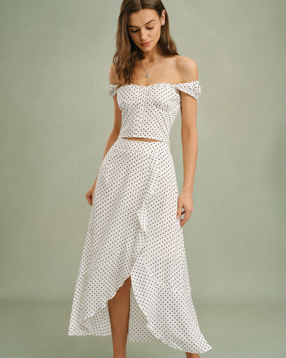 Falda Midi Blanca con Volantes y Lunares