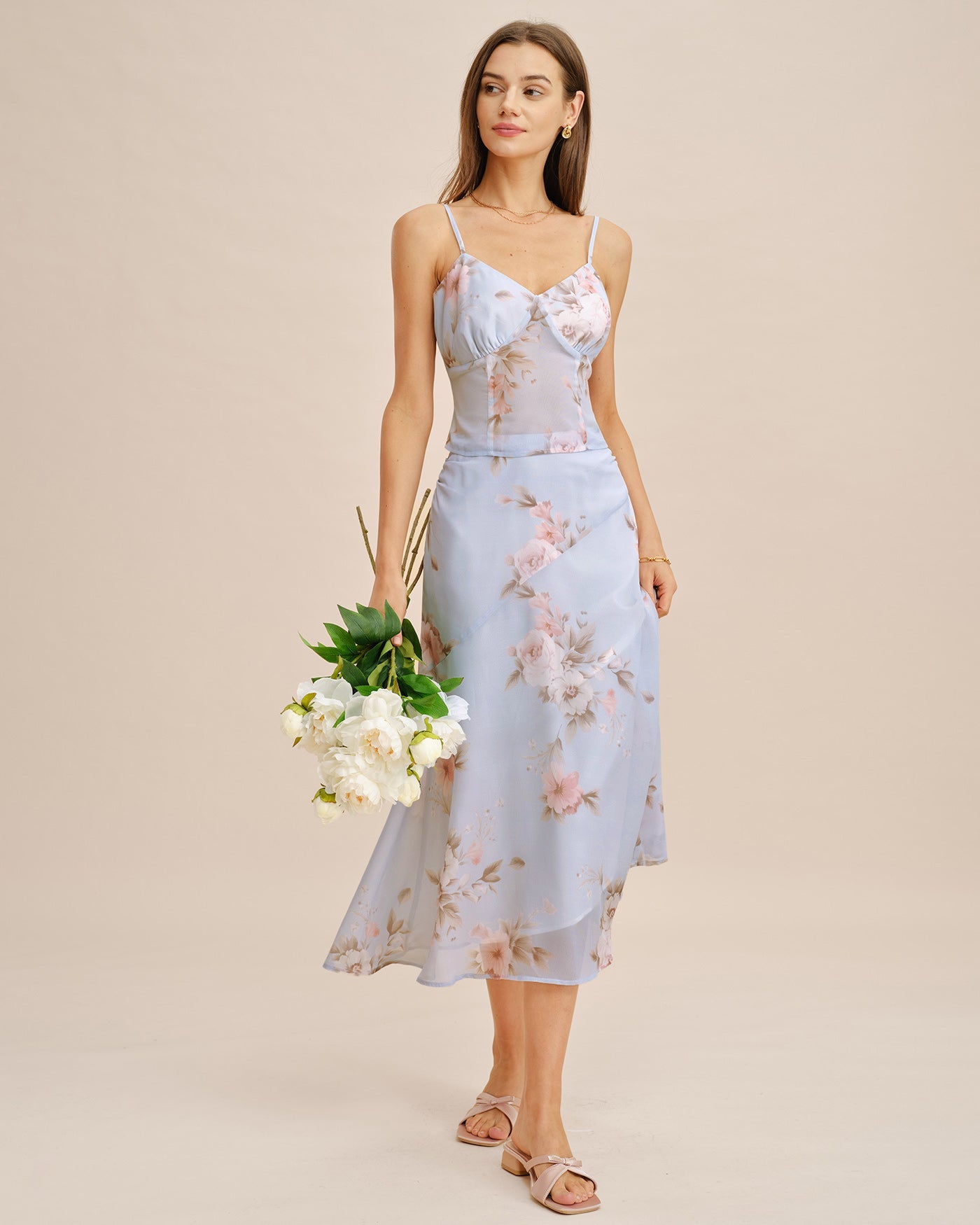 Falda Midi A-Line Floral Púrpura Claro