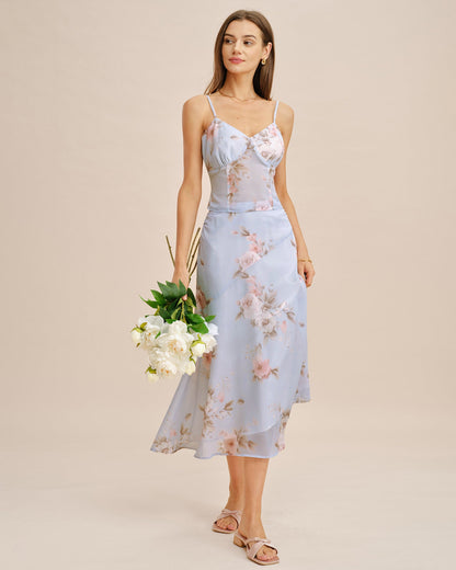 Falda Midi A-Line Floral Púrpura Claro