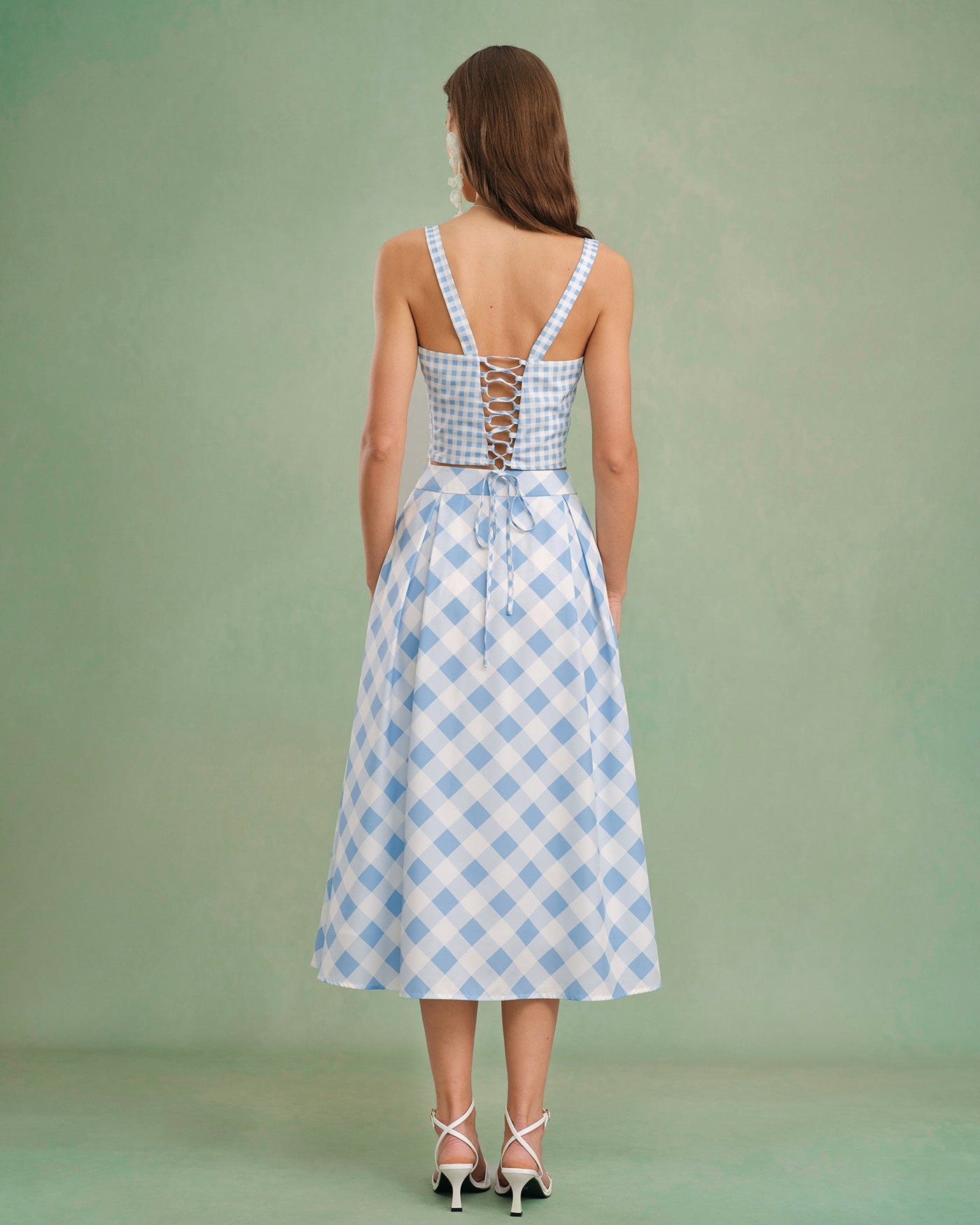 Falda Midi de Botones a Cuadros Azules