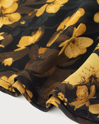Falda Negra Floral con Cintura Elástica