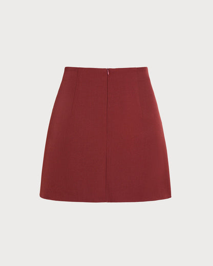 Falda Mini A-Line Fruncida Color Rojo Ladrillo