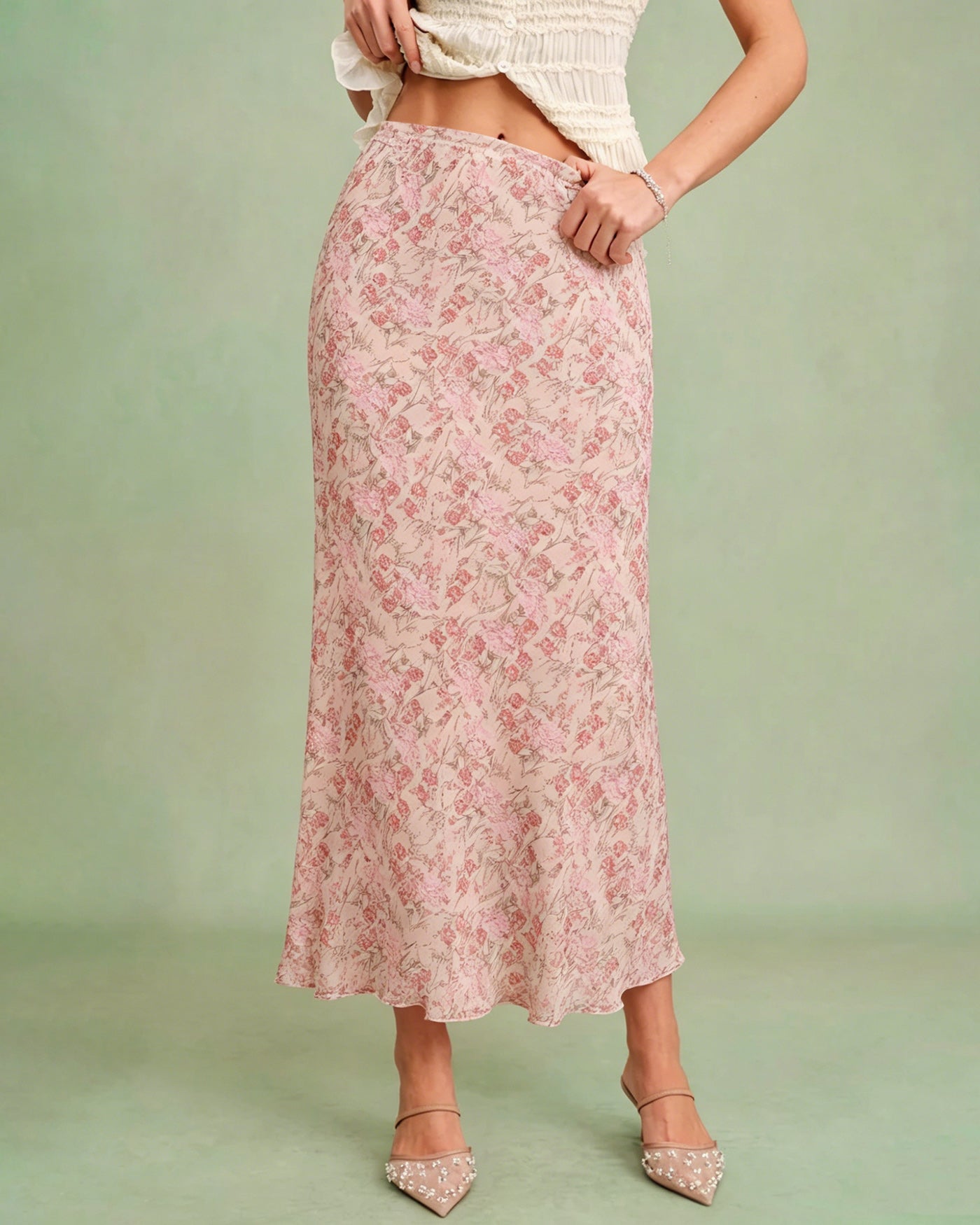 Falda Floral Rosa con Cintura Elástica