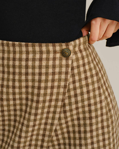 Falda Mini Envoltura de Cuadros Caqui