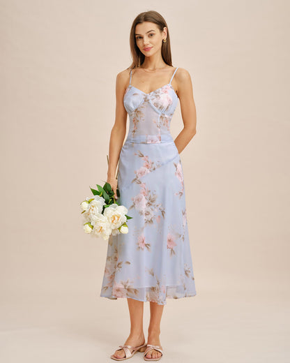 Falda Midi A-Line Floral Púrpura Claro