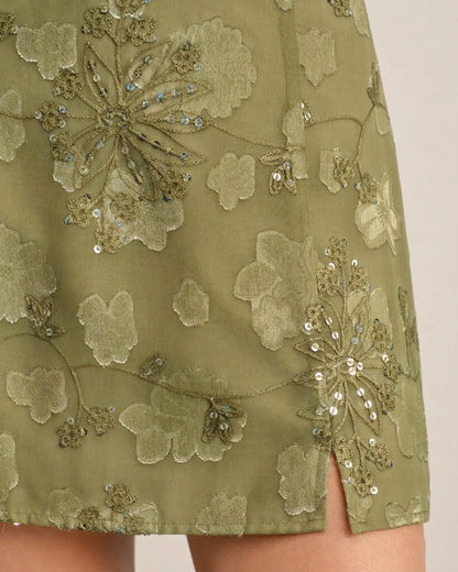 Mini Falda de Lentejuelas Jacquard Verde