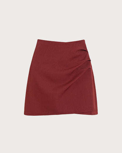 Falda Mini A-Line Fruncida Color Rojo Ladrillo