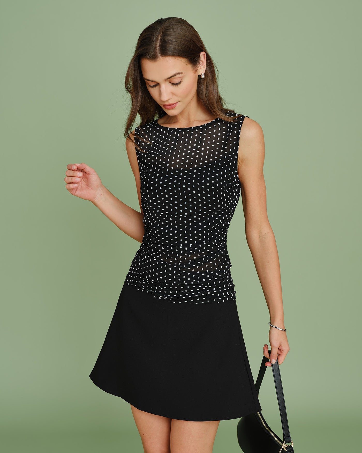 Falda Mini de Splicing con Lunares Negros