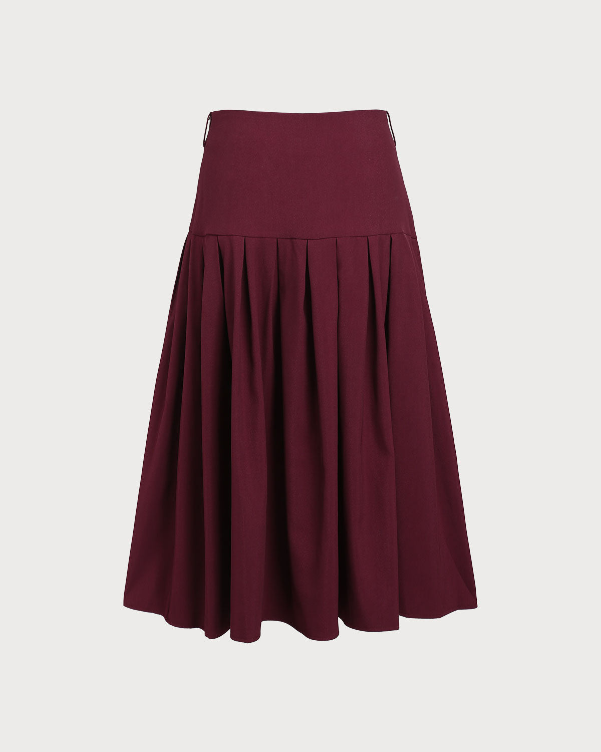 Falda Midi Plisada de Cintura Natural Color Rojo Vino