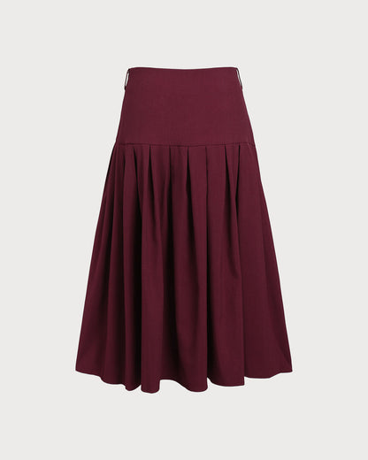 Falda Midi Plisada de Cintura Natural Color Rojo Vino