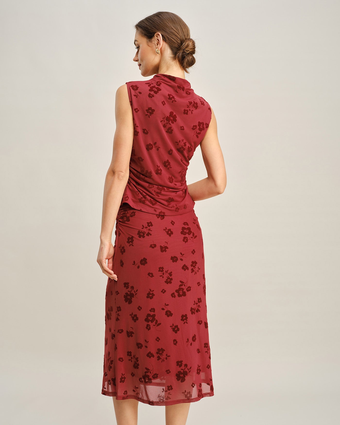Falda Midi Sirena Floral Roja
