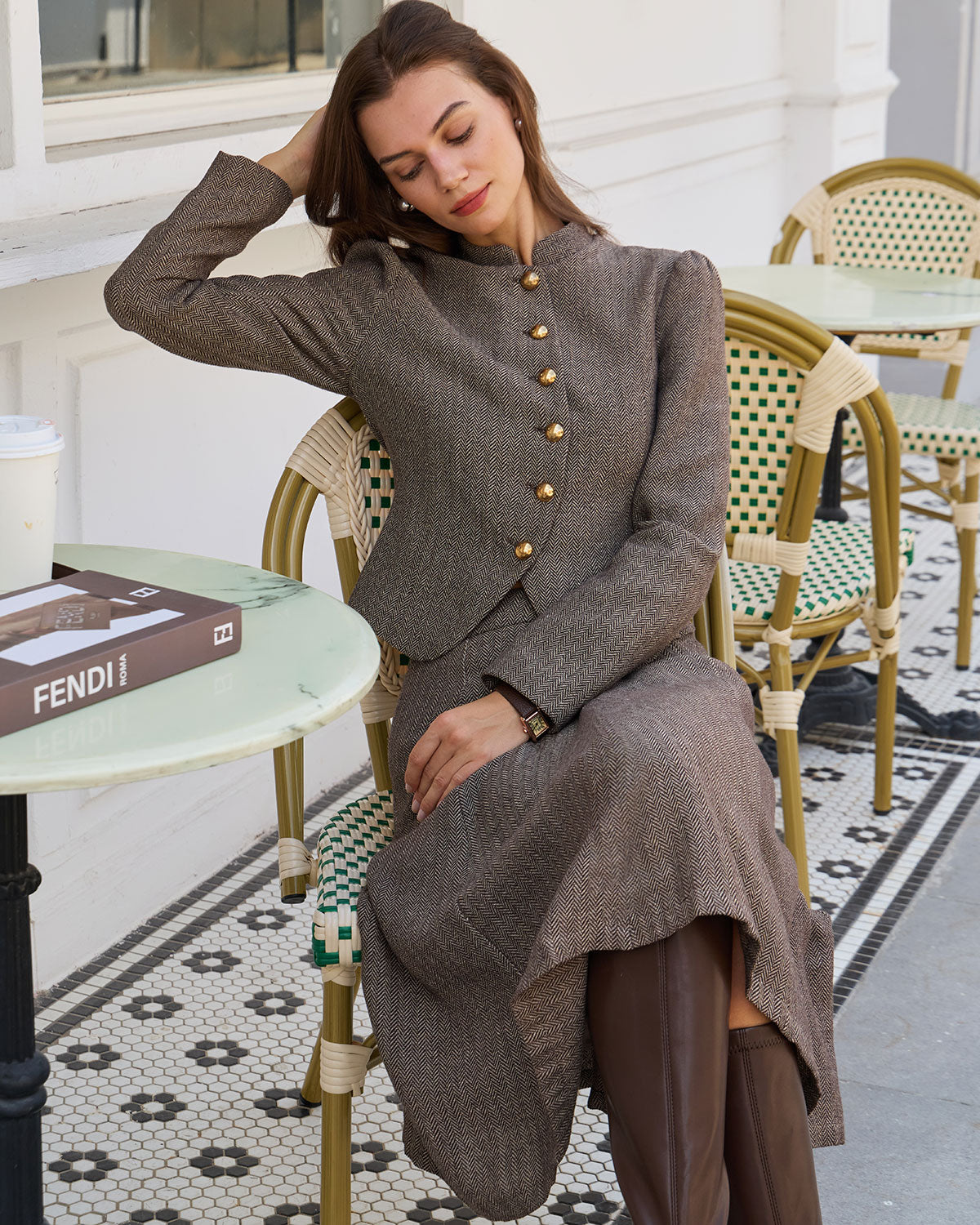 Falda Midi A-Line de Cintura Natural Marrón