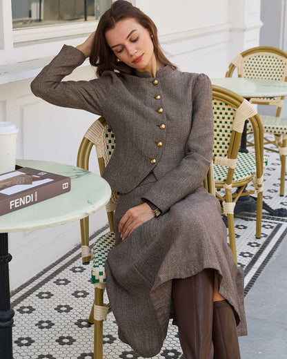 Falda Midi A-Line de Cintura Natural Marrón