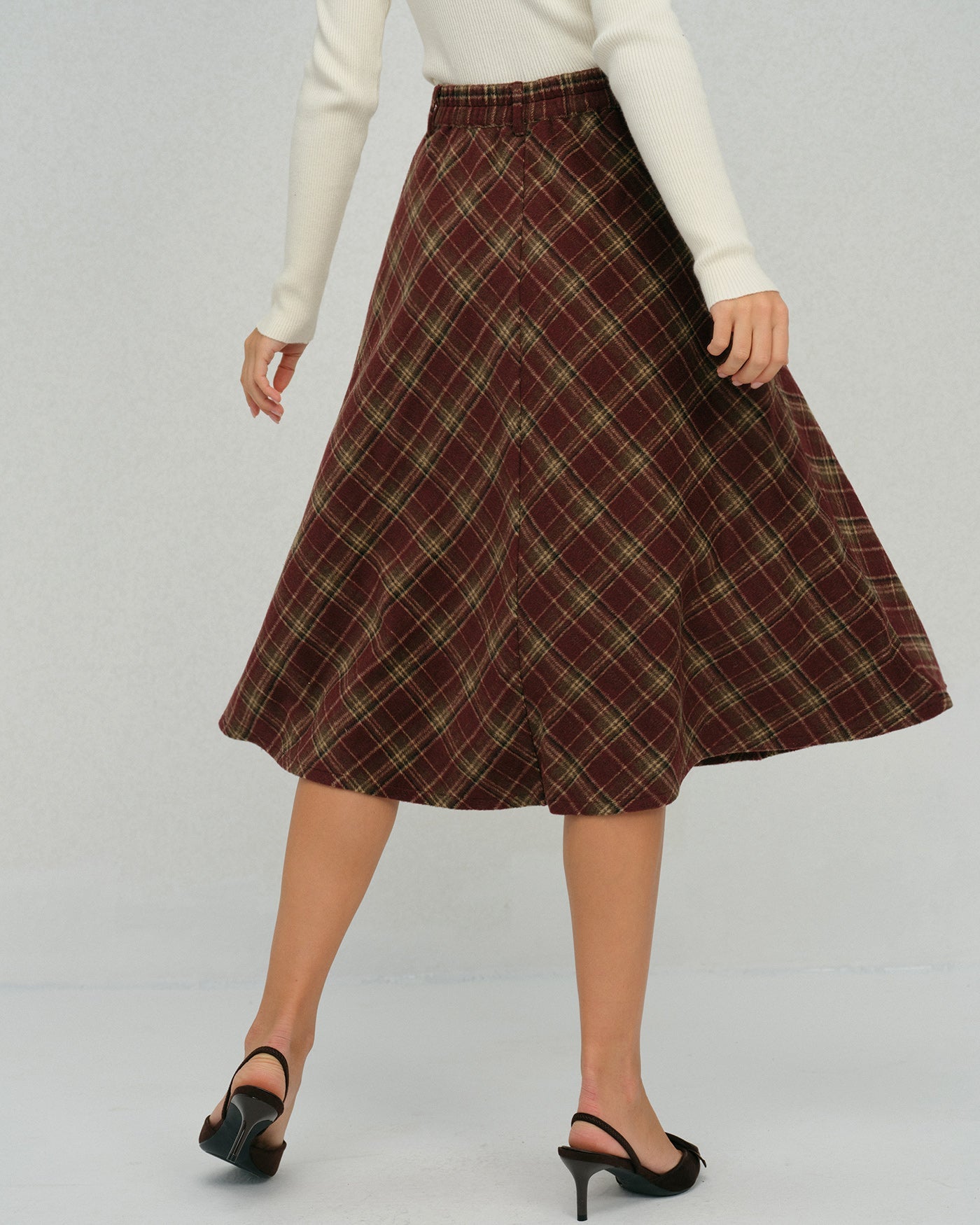 Falda Midi Floral a Cuadros Rojos